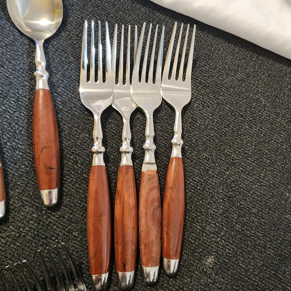 Vintage Hampton Silversmiths Stainless Steel Bistro Brown Flatware 15 Pc Serving